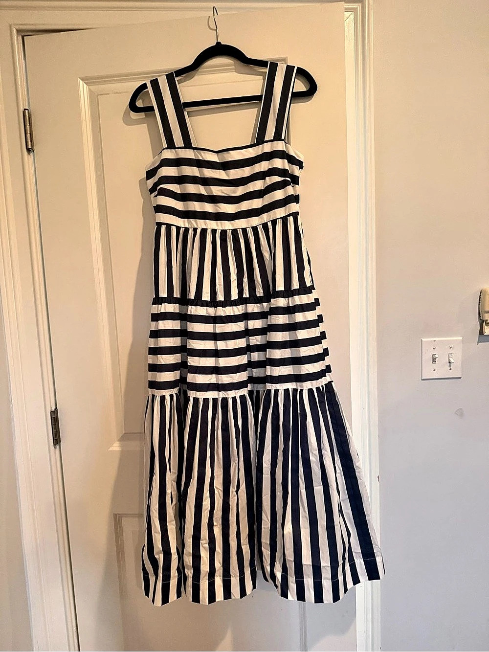 Pinch Contrast Stripe Tiered Midi Dress Navy & White Medium